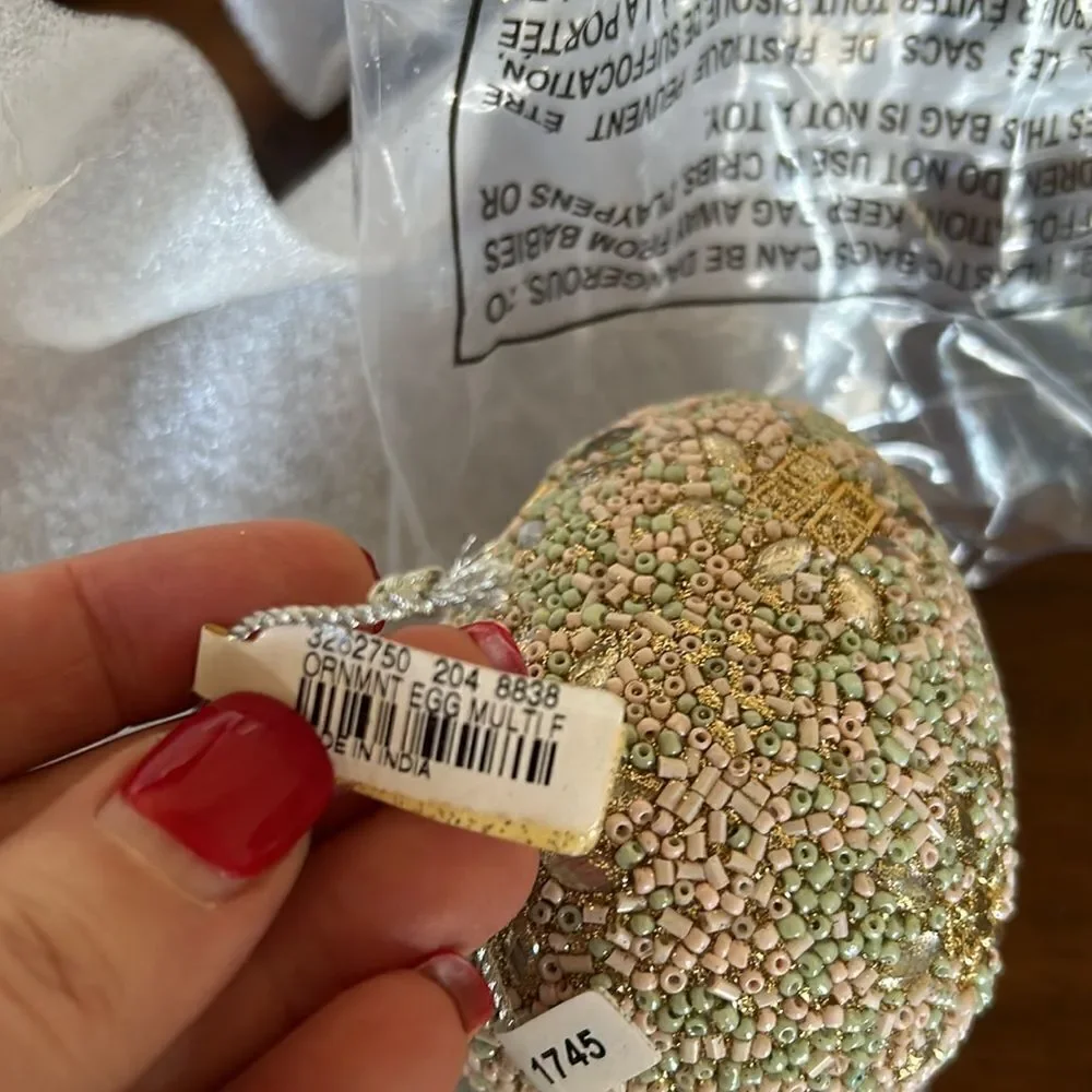 Pottery Barn ~ Beaded ORNAMENT NWT EASTER EGG flowers design 8 pieces